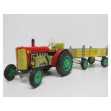 Vintage Tin Litho Tractor & Trailer Toy w/Original Box