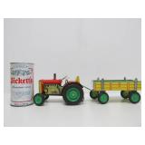 Vintage Tin Litho Tractor & Trailer Toy w/Original Box