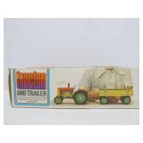 Vintage Tin Litho Tractor & Trailer Toy w/Original Box