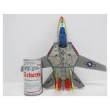 Vintage Tin Toy Jet Fighter Tomcat Airplane Toy in Original Box
