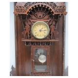 LARGE Working Ornately Scroll Cut Victorian Mantel Clock w/Pendulum & Key