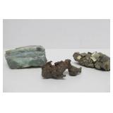 Group of 3 Stone Specimens - Green Aventurine, Iron Pyrite, Native Copper