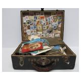 Very Cool Estate Lot Old Suitcase Full of Vintage Paper Items Postcards etc
