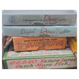 Group of Old Vintage Fishing Lures & Advertising Ammo Boxes