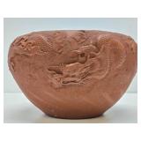 Highly Detailed Vintage Oriental Clay Bowl w/Dragons