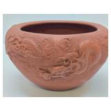 Highly Detailed Vintage Oriental Clay Bowl w/Dragons