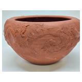 Highly Detailed Vintage Oriental Clay Bowl w/Dragons