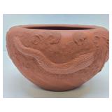 Highly Detailed Vintage Oriental Clay Bowl w/Dragons