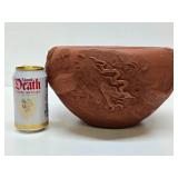 Highly Detailed Vintage Oriental Clay Bowl w/Dragons