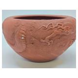 Highly Detailed Vintage Oriental Clay Bowl w/Dragons