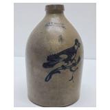 Early Salt Glazed Stoneware Jug w/Great Bird Decoration - Norton - Bennington, Vermont