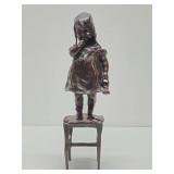 Antique Signed Solid Bronze Sculpture of a Young Girl by Juan Clara