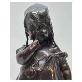 Antique Signed Solid Bronze Sculpture of a Young Girl by Juan Clara