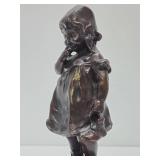 Antique Signed Solid Bronze Sculpture of a Young Girl by Juan Clara