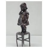 Antique Signed Solid Bronze Sculpture of a Young Girl by Juan Clara