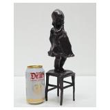 Antique Signed Solid Bronze Sculpture of a Young Girl by Juan Clara