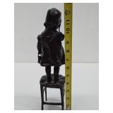 Antique Signed Solid Bronze Sculpture of a Young Girl by Juan Clara