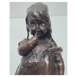 Antique Signed Solid Bronze Sculpture of a Young Girl by Juan Clara