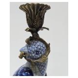 Gorgeous Vintage Ormolu & Porcelain Parrot Candlesticks