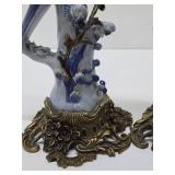 Gorgeous Vintage Ormolu & Porcelain Parrot Candlesticks
