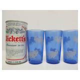 Old Vintage Art Deco Cobalt Blue Glass Shaker & Tumbler Set w/Rooster Decoration