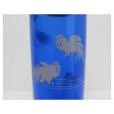 Old Vintage Art Deco Cobalt Blue Glass Shaker & Tumbler Set w/Rooster Decoration
