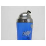 Old Vintage Art Deco Cobalt Blue Glass Shaker & Tumbler Set w/Rooster Decoration