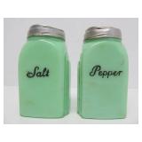 Vintage Green Glass JADEITE Larger Size Salt & Pepper Shakers