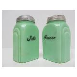 Vintage Green Glass JADEITE Larger Size Salt & Pepper Shakers