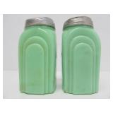 Vintage Green Glass JADEITE Larger Size Salt & Pepper Shakers