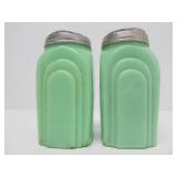 Vintage Green Glass JADEITE Larger Size Salt & Pepper Shakers