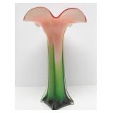 Very Nice Large Vintage Hand Blown Glass Flower Vase - Red, White & Green