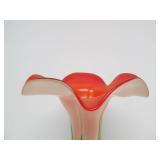 Very Nice Large Vintage Hand Blown Glass Flower Vase - Red, White & Green