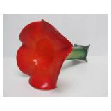 Very Nice Large Vintage Hand Blown Glass Flower Vase - Red, White & Green