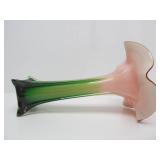 Very Nice Large Vintage Hand Blown Glass Flower Vase - Red, White & Green