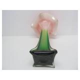 Very Nice Large Vintage Hand Blown Glass Flower Vase - Red, White & Green