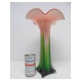 Very Nice Large Vintage Hand Blown Glass Flower Vase - Red, White & Green