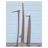3 LARGE Old Vintage Crosscut etc Logging Saws - One Marked Disston & sons