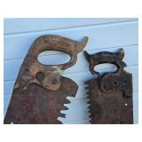 3 LARGE Old Vintage Crosscut etc Logging Saws - One Marked Disston & sons