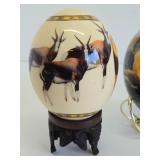 Pair of Decorated Genuine Ostrich Eggs w/Display stands