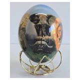 Pair of Decorated Genuine Ostrich Eggs w/Display stands