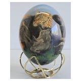 Pair of Decorated Genuine Ostrich Eggs w/Display stands