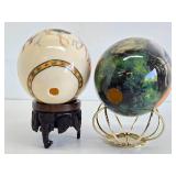 Pair of Decorated Genuine Ostrich Eggs w/Display stands