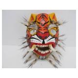 2 Vintage Carved & Painted Boar Masks - One w/Real Teeth