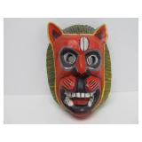 2 Vintage Carved & Painted Boar Masks - One w/Real Teeth