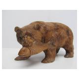 Larger Vintage Hand Carved Wood Japanese Bear Sculpture - "Kibori Kuma"