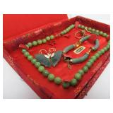 Assorted Vintage Jade Jewelry - Including Sterling Silver & Jade Ring