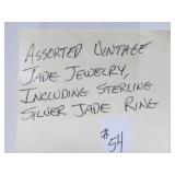 Assorted Vintage Jade Jewelry - Including Sterling Silver & Jade Ring