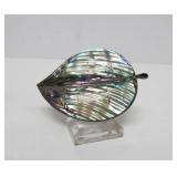 Large Signed Vintage Sterling Silver & Abalone Leaf Brooch - Signed GM Mexico