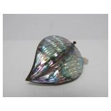 Large Signed Vintage Sterling Silver & Abalone Leaf Brooch - Signed GM Mexico